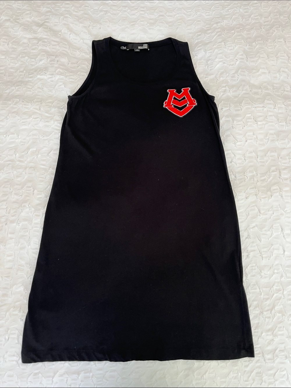 Moschino Black Tank Dress with Red Crest Patch